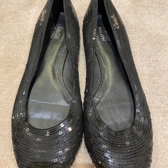 Coach black leather with sequin flats size 10 - Picture 2 of 7